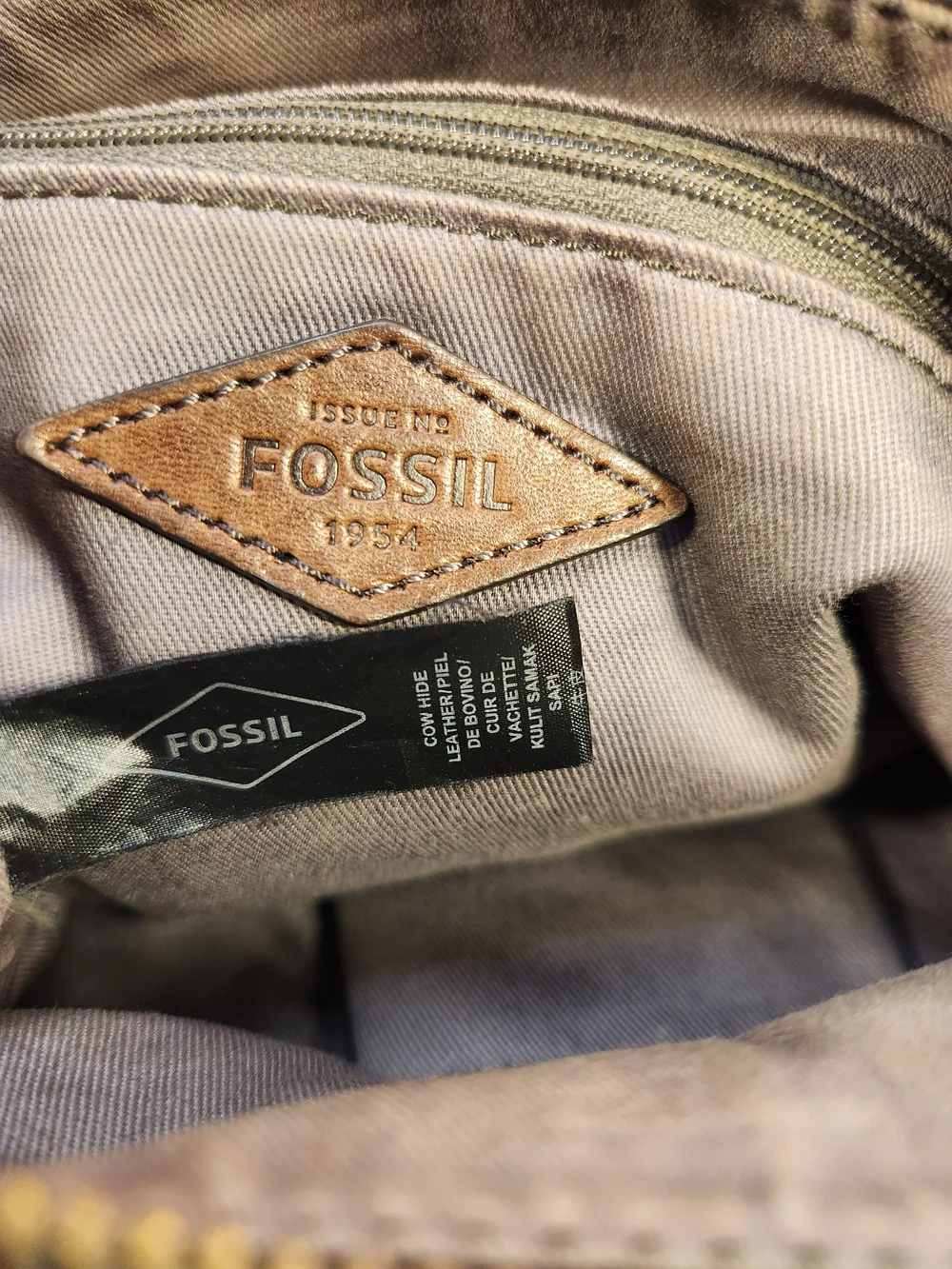 FOSSIL PEBBLED LEATHER GRAY BROWN HAND SHOULDER BAG PURSE EUC